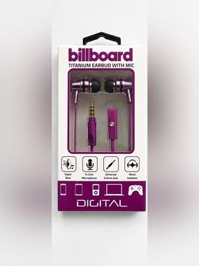 Billboard Titanium Wired Earbuds with Mic Purple New